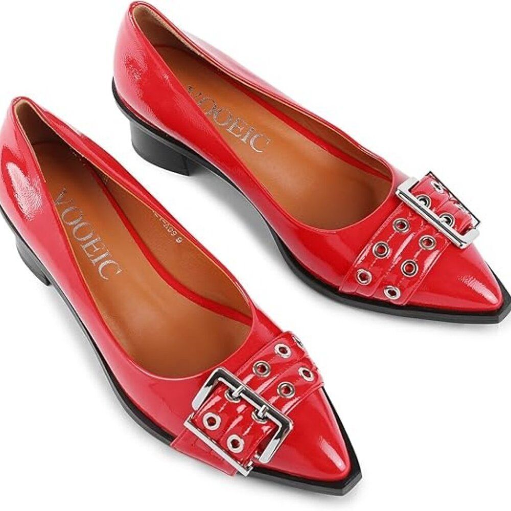 NIB Red Patent Buckle Block Heel Pumps | Women's 8.5